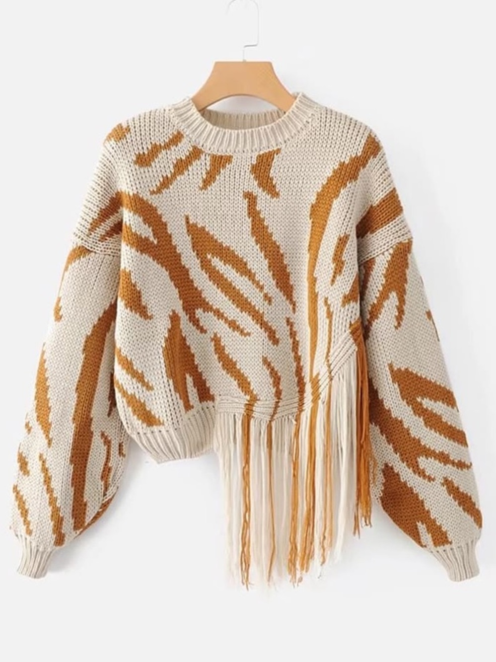 Amaryllis Fringe Crewneck Sweater beige multicolor